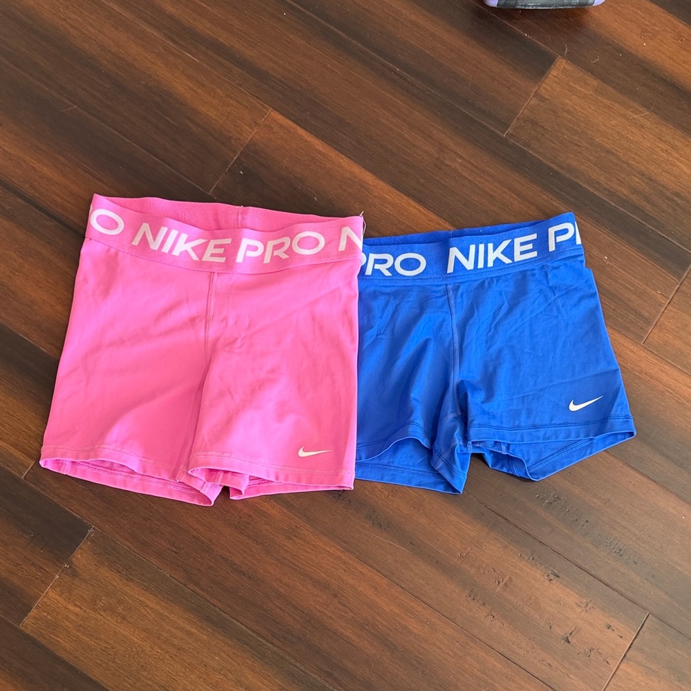 Nike Pro Pink and Blue Athletic Shorts